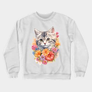 Flowery Cat Cute Gifts For Cats & Flower Lover Crewneck Sweatshirt